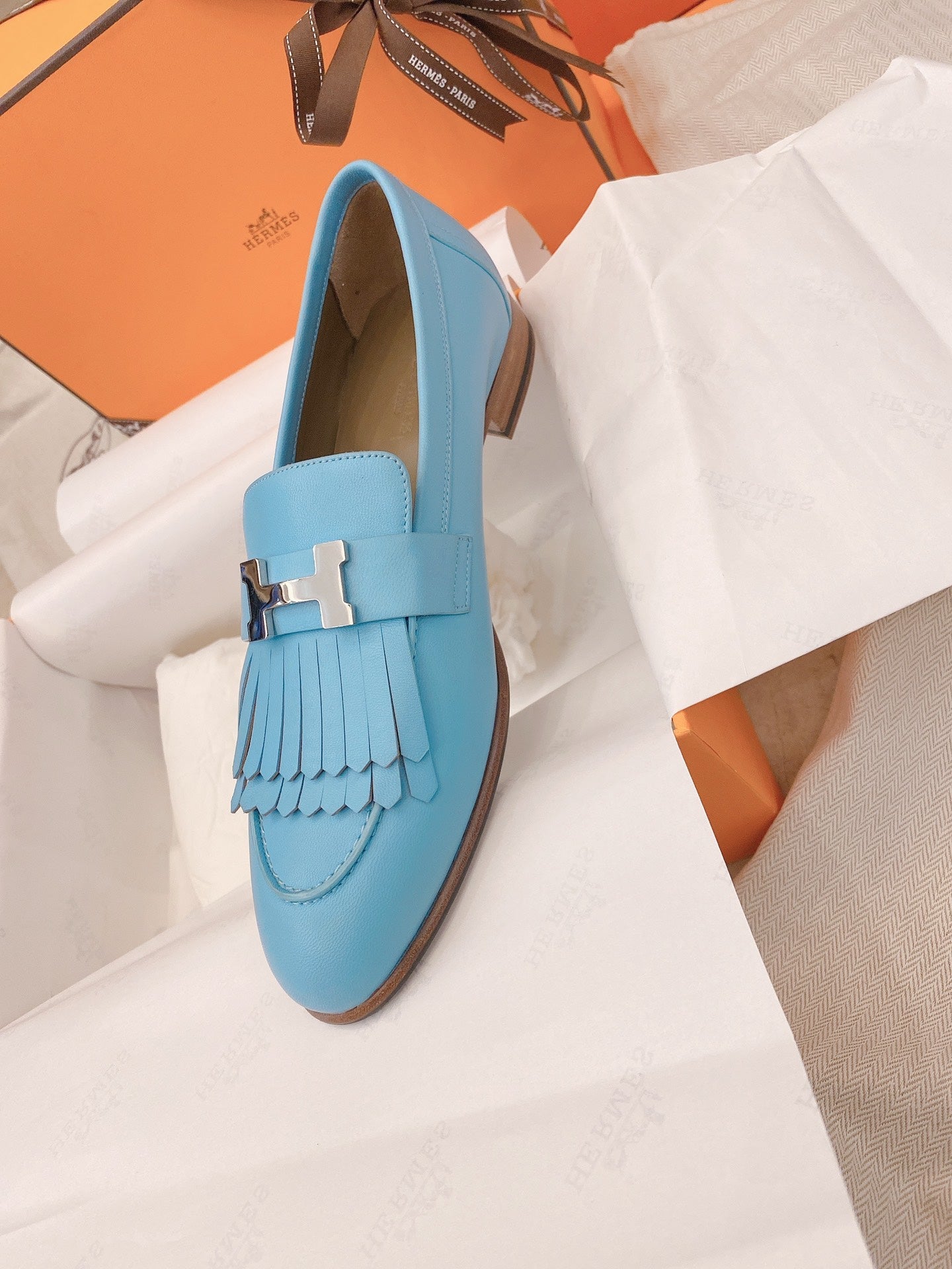 HM Mocassins Royal Loafers Sky Blue Goat Leather 348018