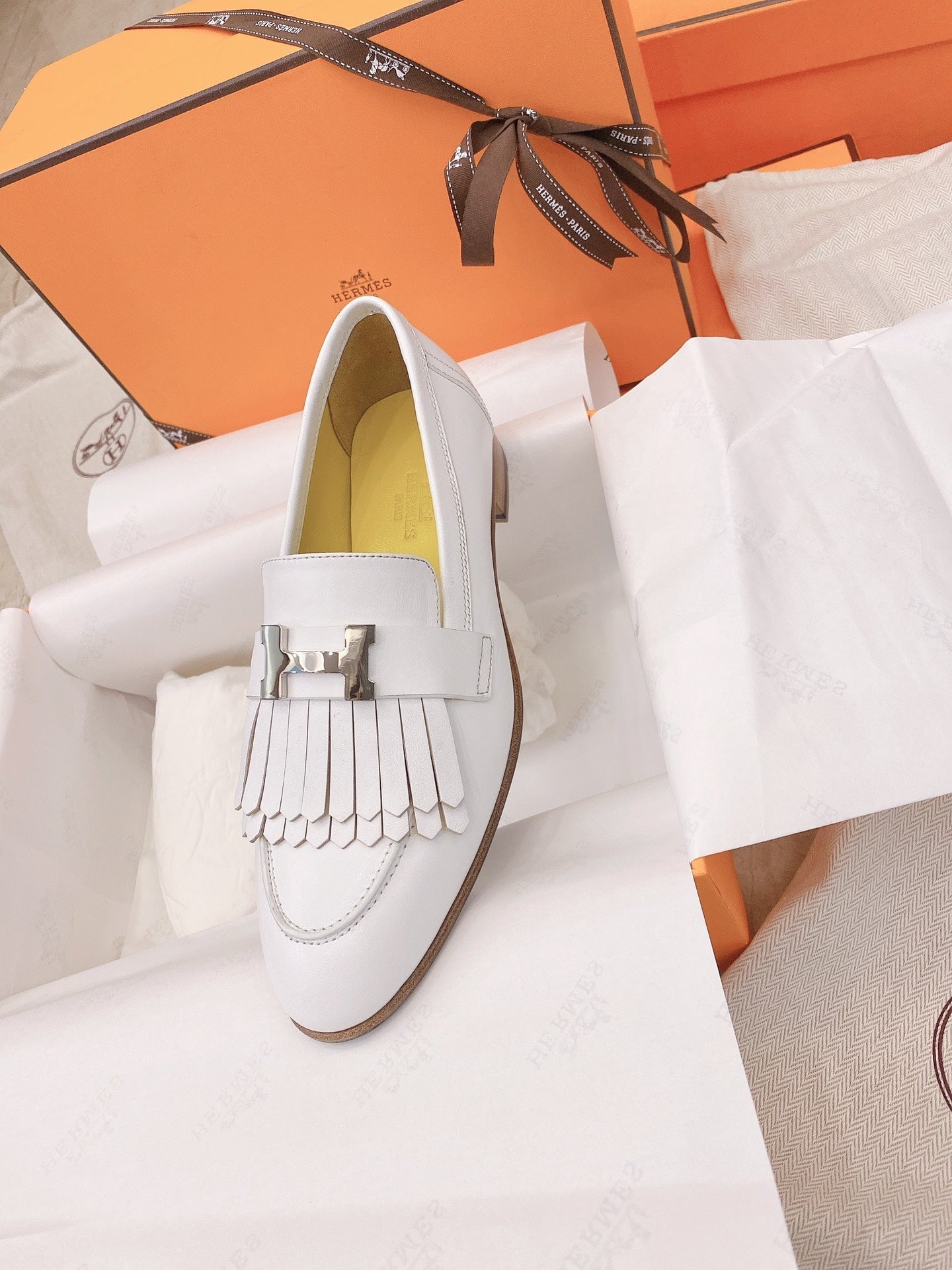 HM Mocassins Royal Loafers White Goat Leather 348019