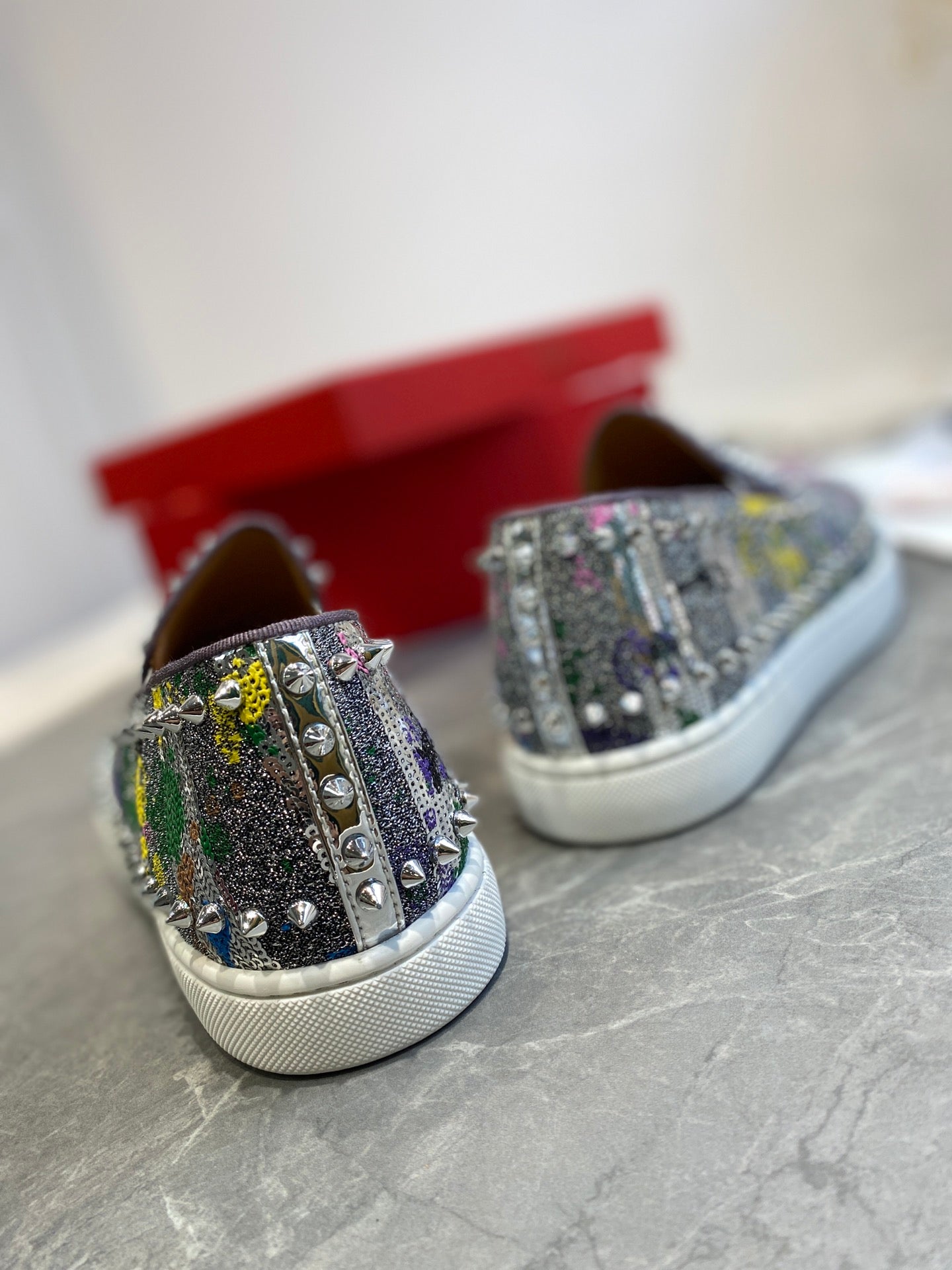 CL Loafers Multicolor Fabric and Spikes 242382