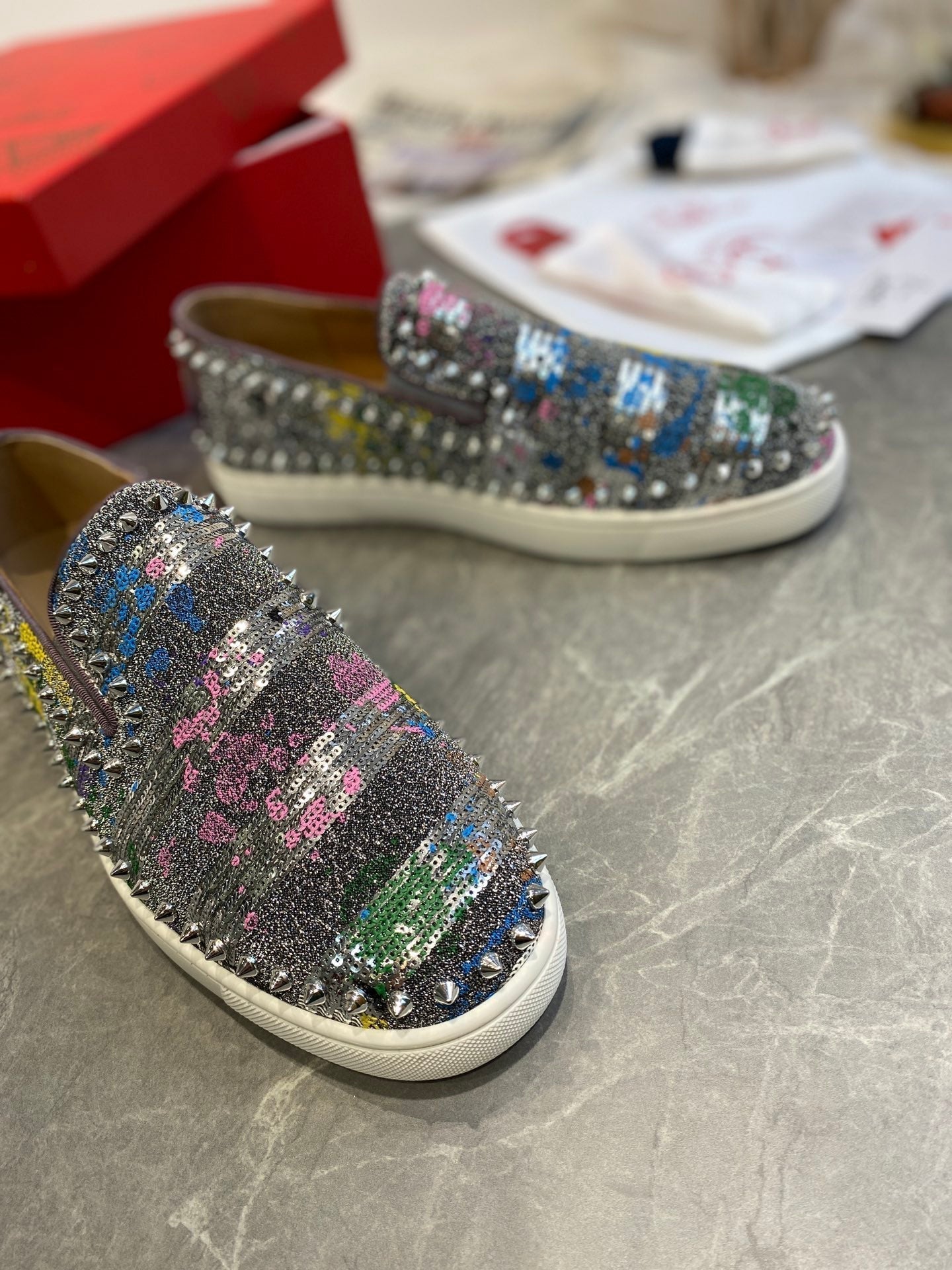 CL Loafers Multicolor Fabric and Spikes 242382