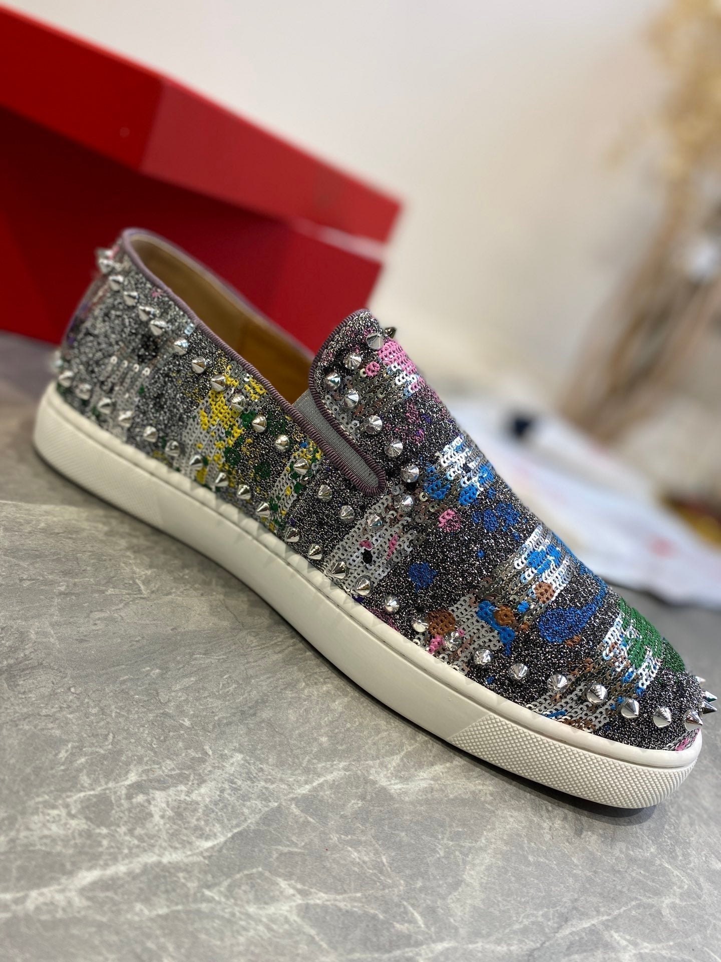 CL Loafers Multicolor Fabric and Spikes 242382