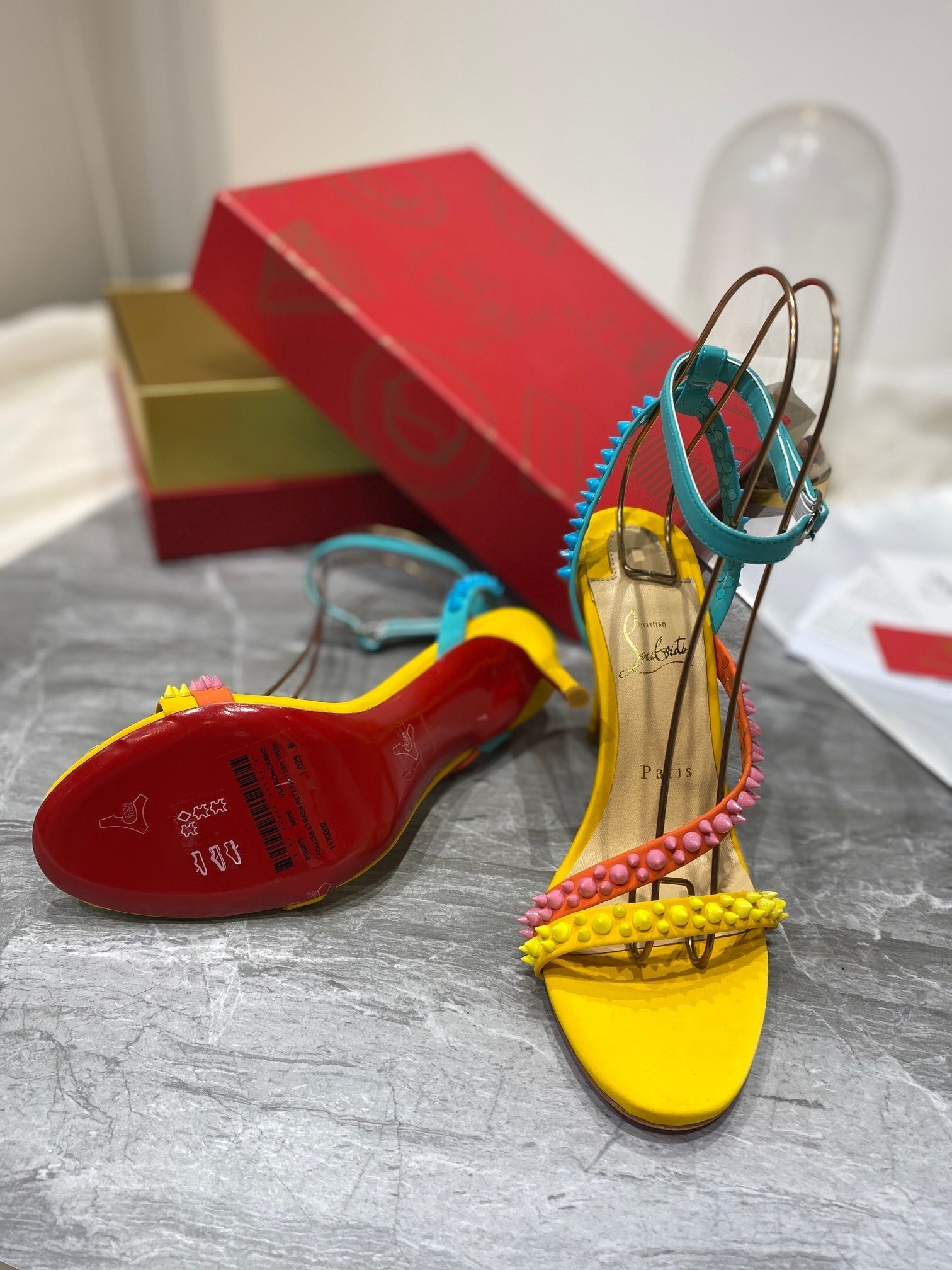 CL Spiked Sandals Multicolor Sheepskin Alloy Steel 346022