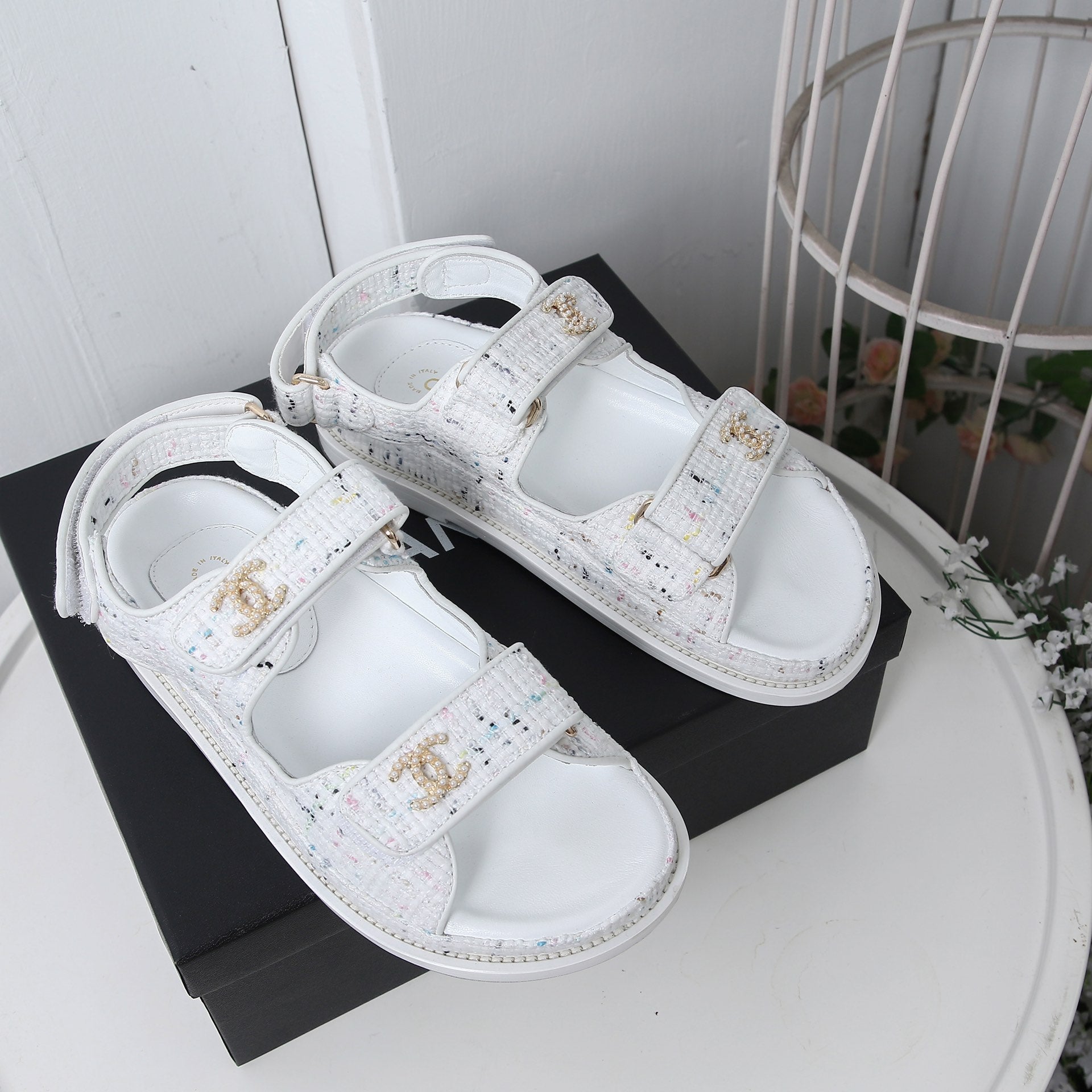 CC 25S Dad Sandal White  Tweed Calfskin