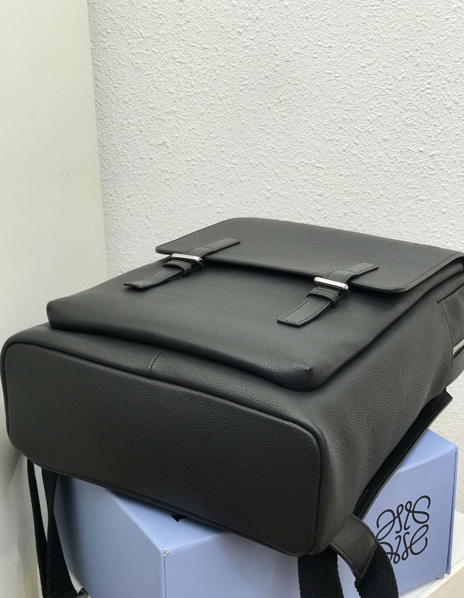 LOE 39 MILITARY BACKPACK IN BLACK SOFT GRAINED CALFSKIN