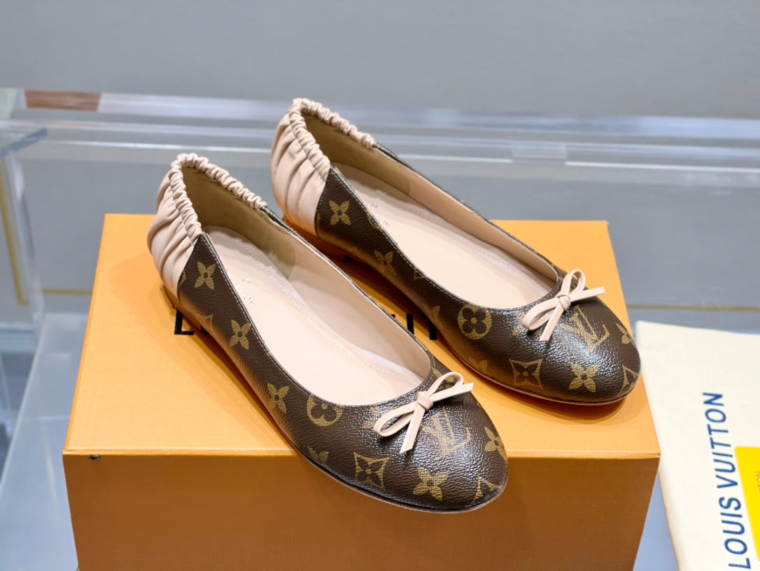 LV Joy Ballerina Dark Brown Mix Beige Monogram Calfskin