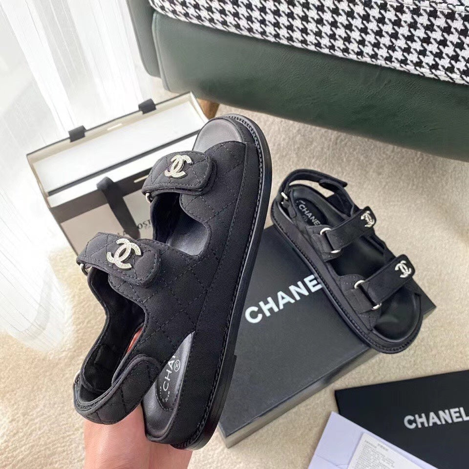 CC 25S Dad Sandal Black Denim Calfskin