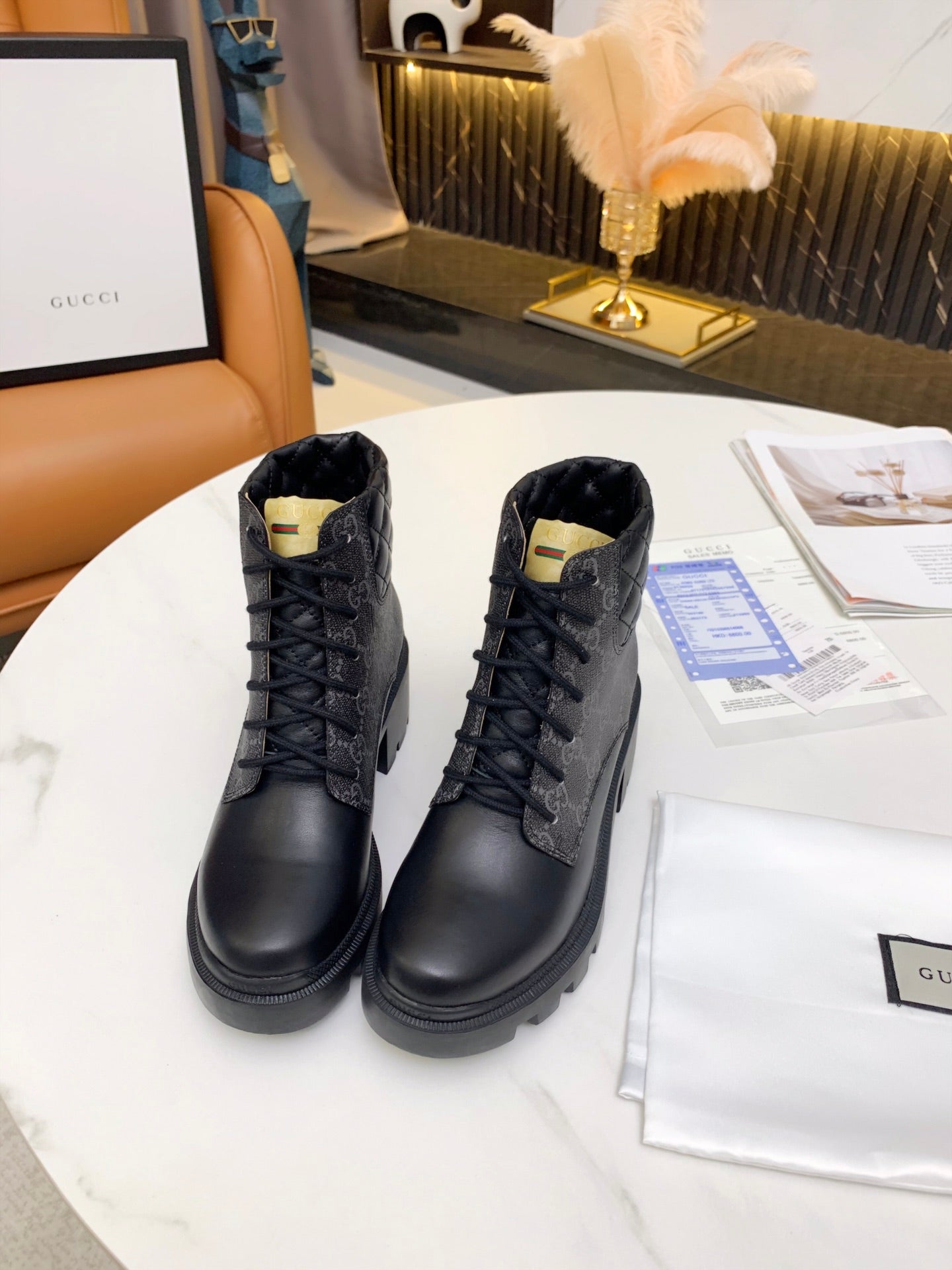 GG ankle boots black gray canvas mix leather