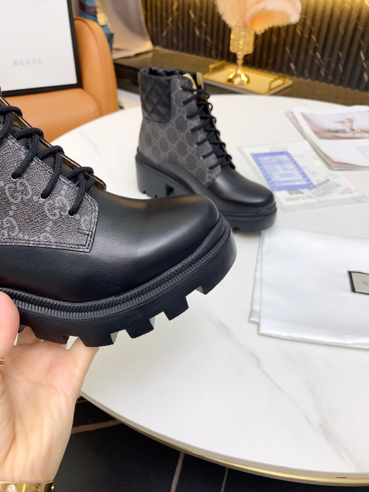 GG ankle boots black gray canvas mix leather