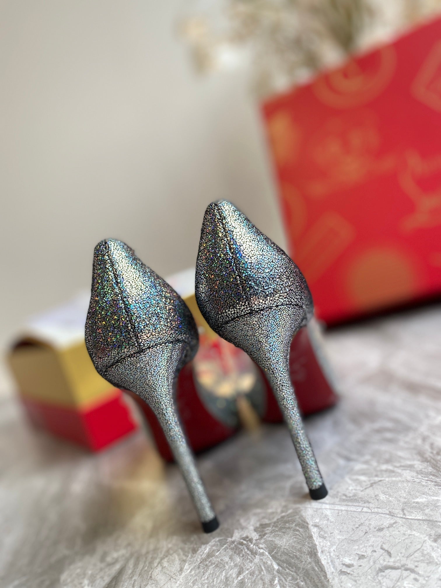 CL Very Strass Peep Toe Pumps 120mm PVC and Glitter Silver