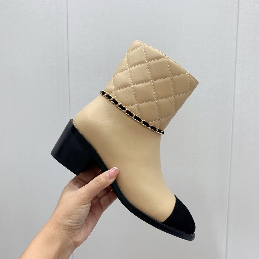 Chanel 2026 Quilted Chain Link Ankle Boots Leather 162183