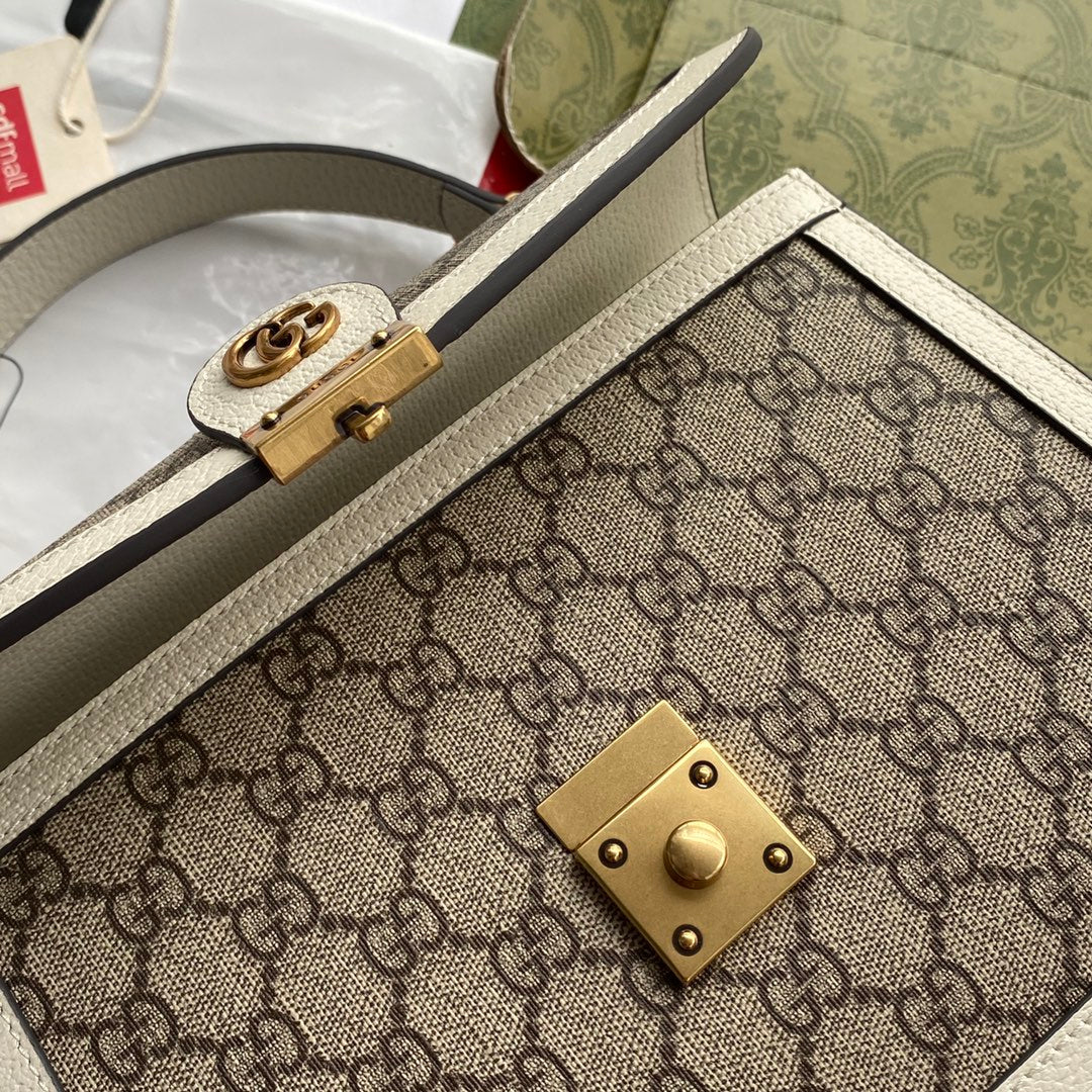 Gucci Ophidia 25cm Bag Ebony White Canvas Leather 239794