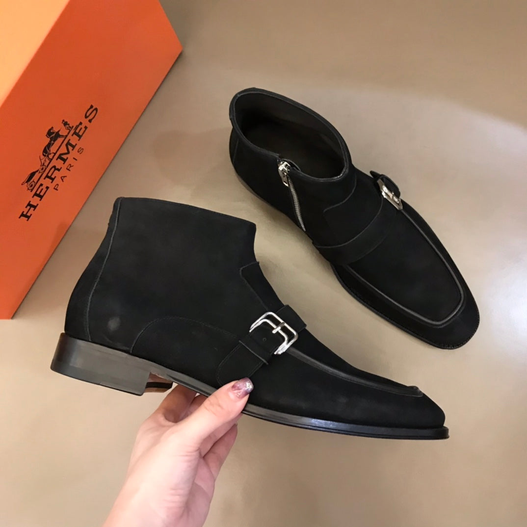 HM Men's Monk Boot Black Suede 527896