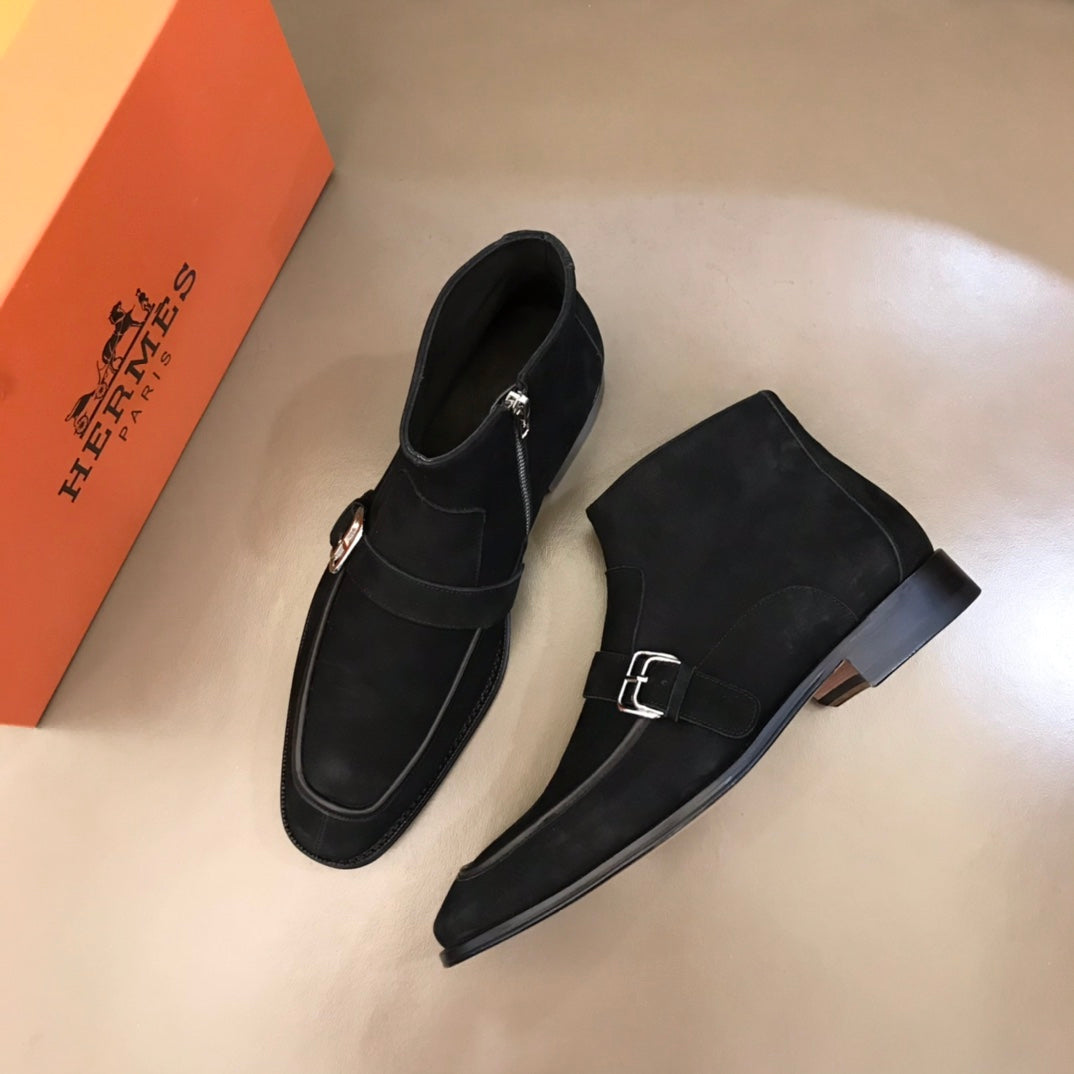 HM Men's Monk Boot Black Suede 527896