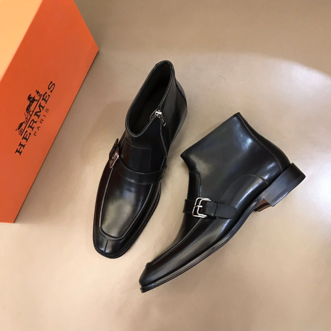 HM Men's Monk Boot Black Cowhide 527897