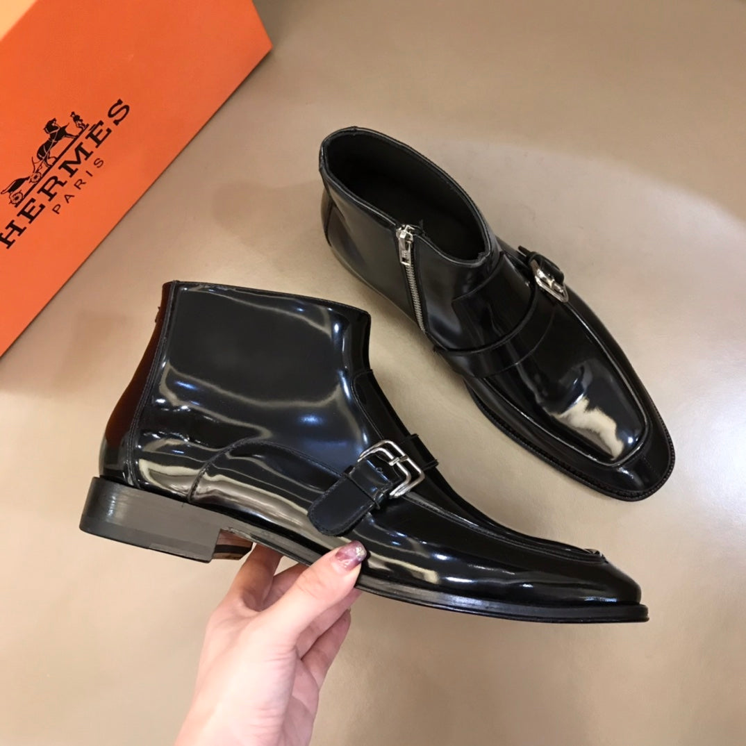 HM Men's Monk Boot Black Patent Leather 527898