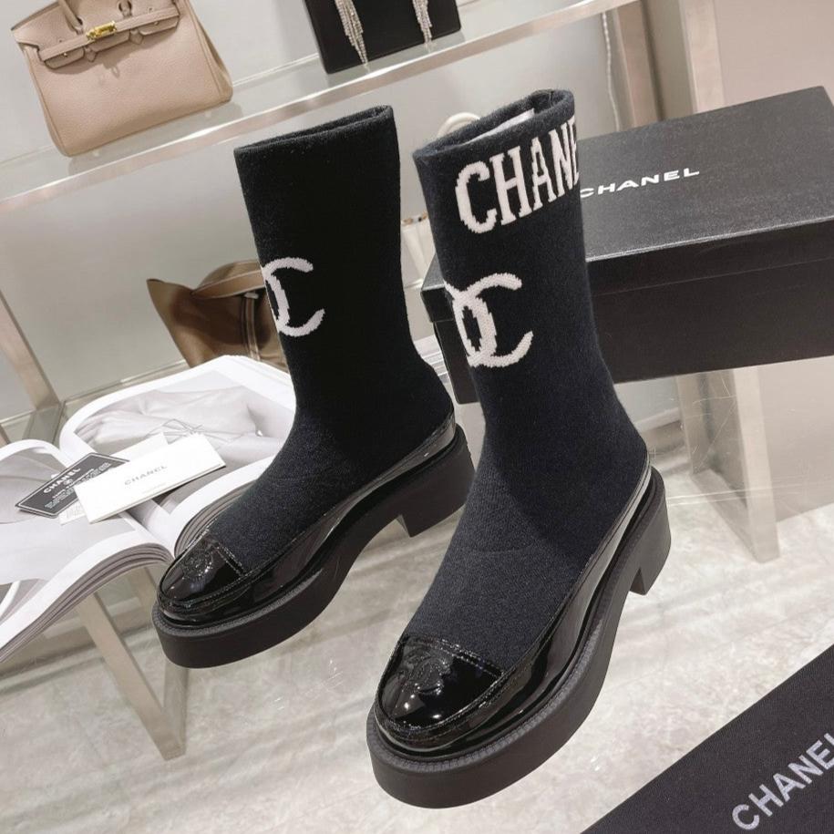 CC Short Boots 45mm Black Stretch Wool And Cowhide