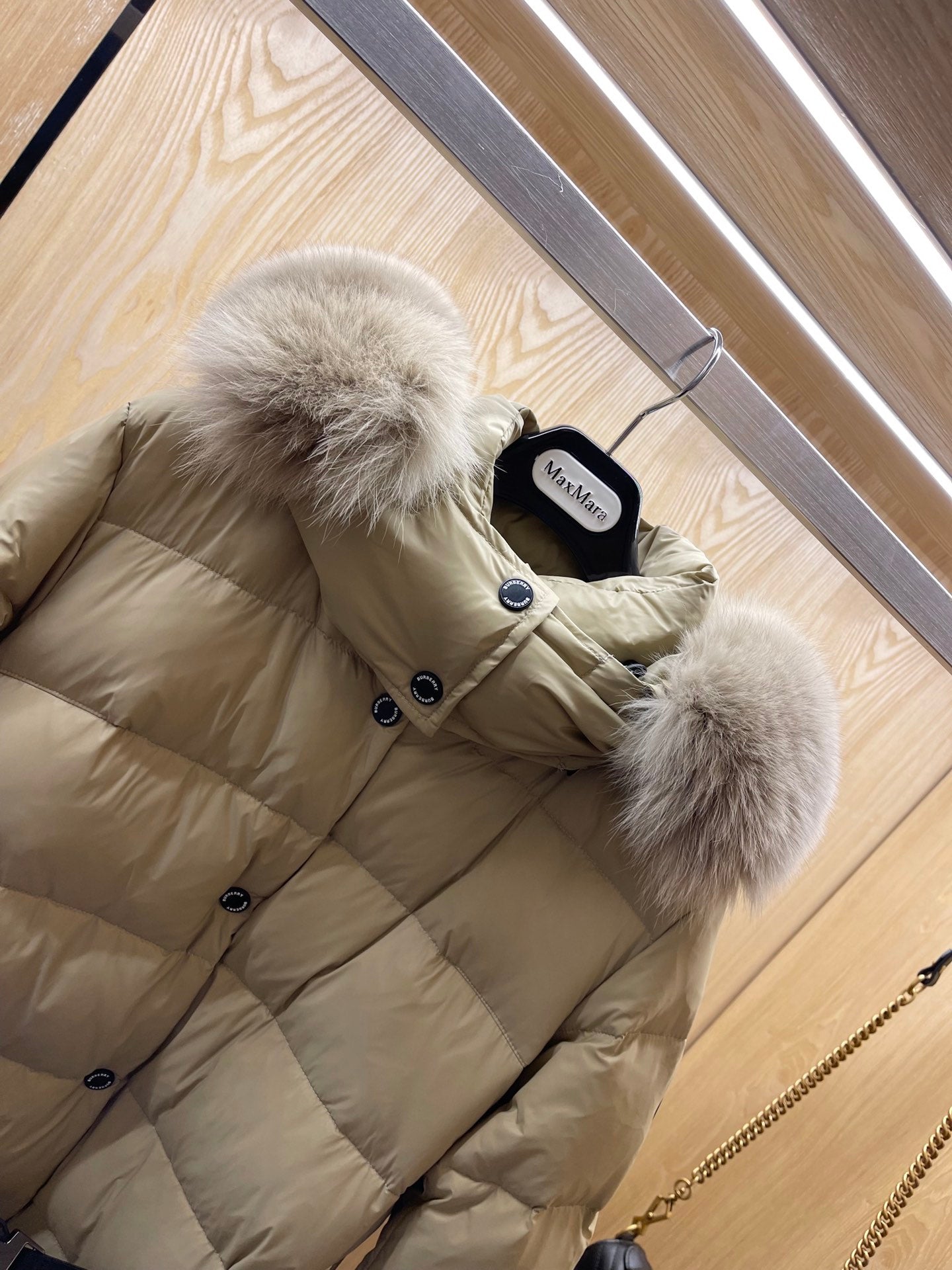 Burberry 25 Fur Collar Long Jacket Beige Down Nylon