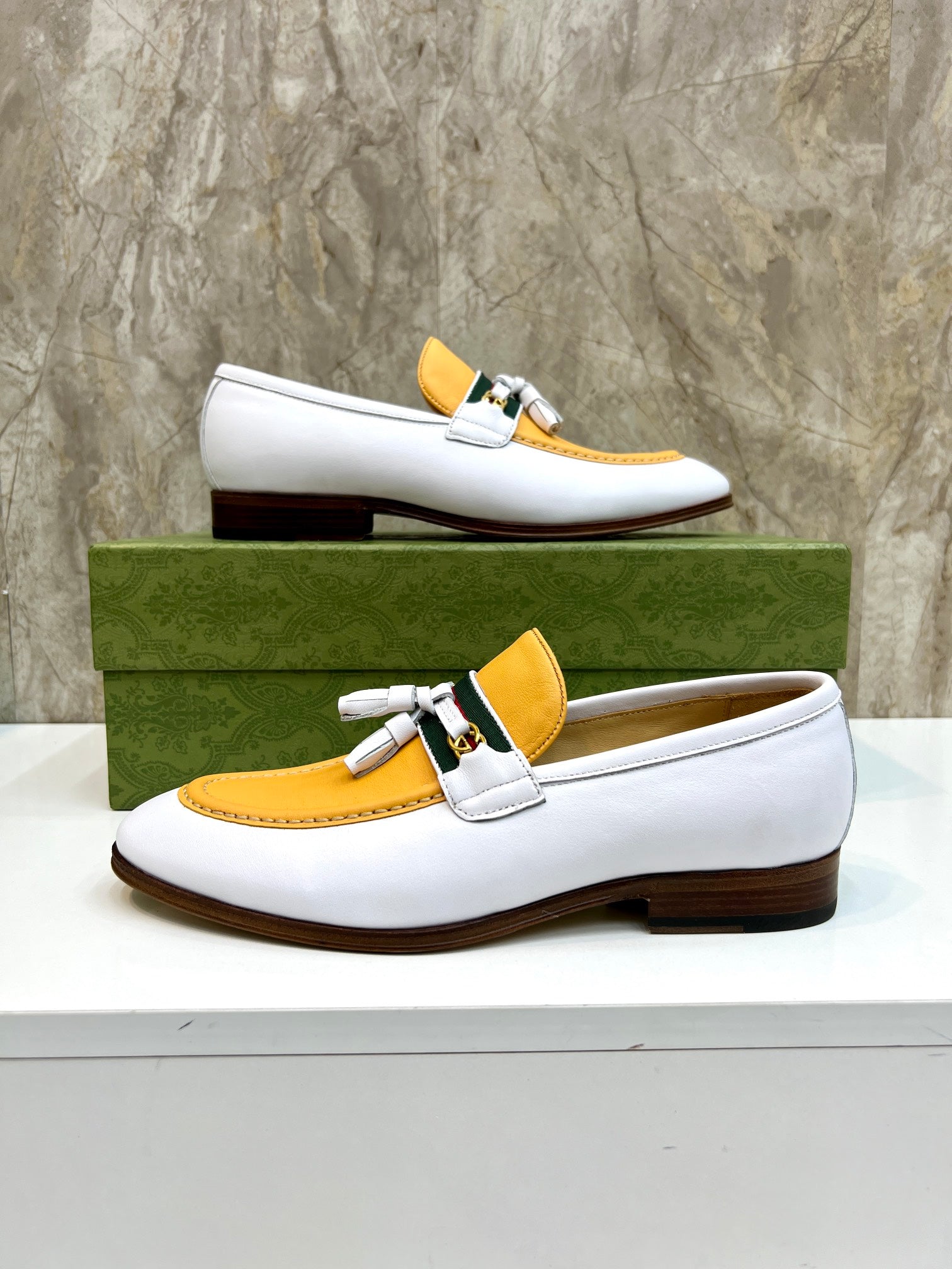GG Men's Tassel Loafer Yellow White Cowhide 548744