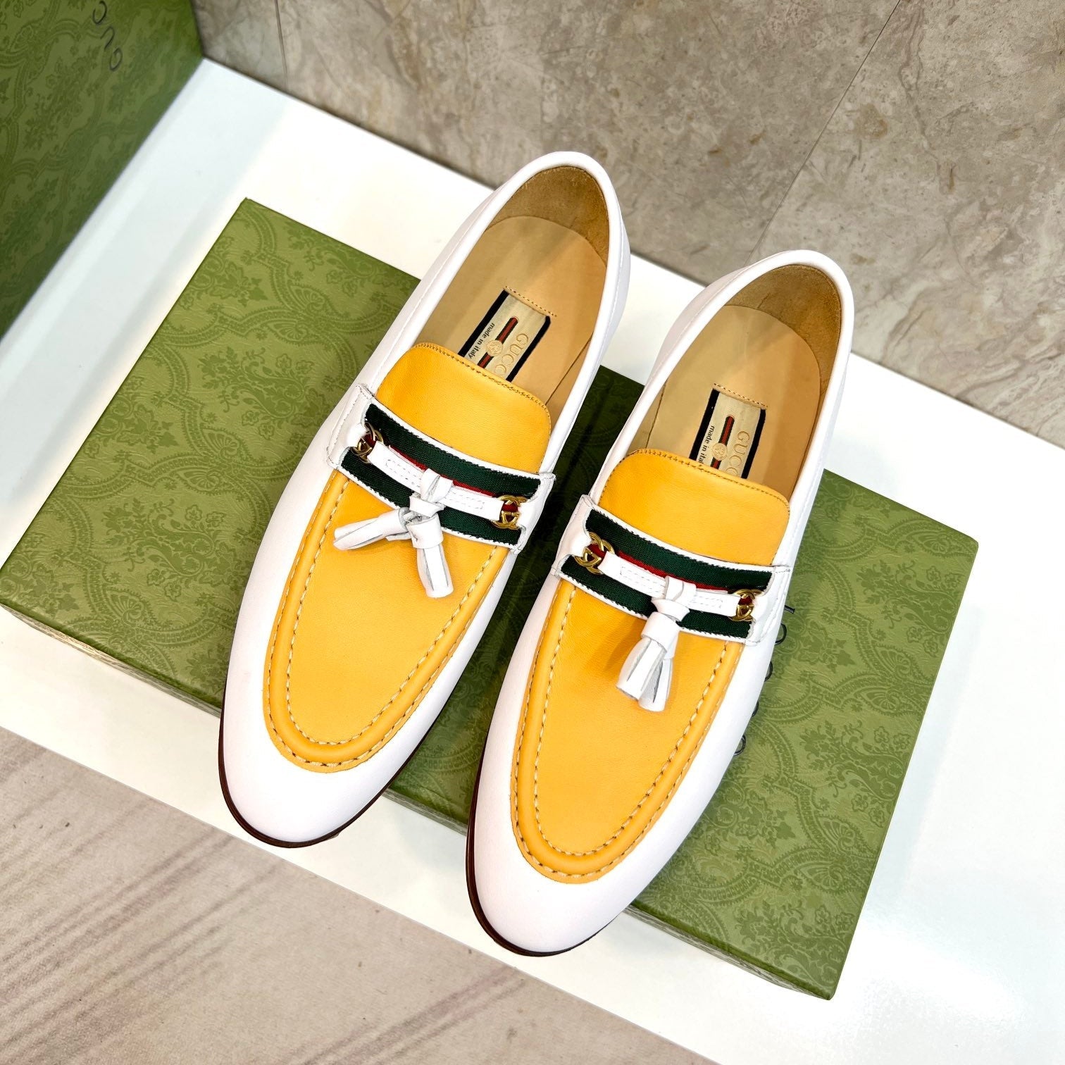 GG Men's Tassel Loafer Yellow White Cowhide 548744