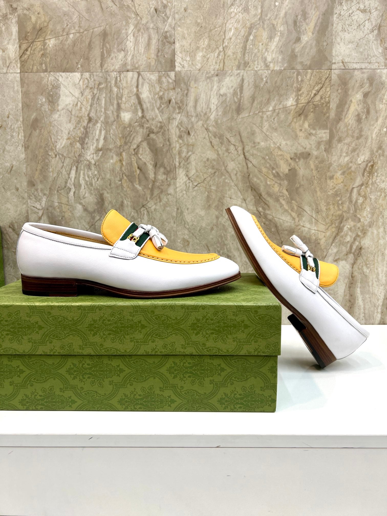GG Men's Tassel Loafer Yellow White Cowhide 548744