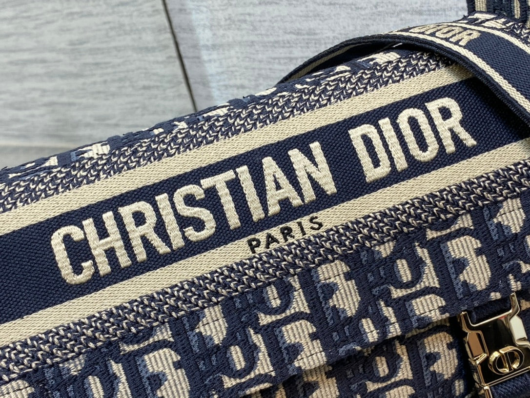 CD Small Diorcamp Bag 23 Blue Oblique Embroidery Denim