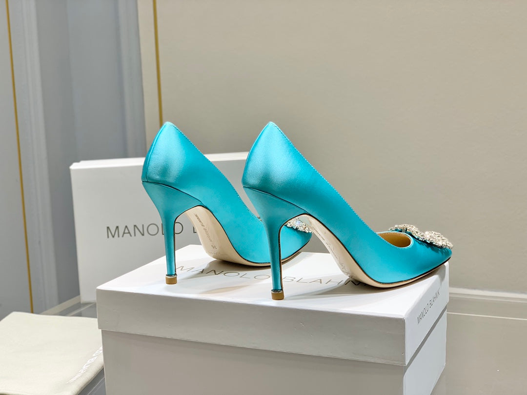 Manolo Diamond Buckle Pumps Electric Silk 327503