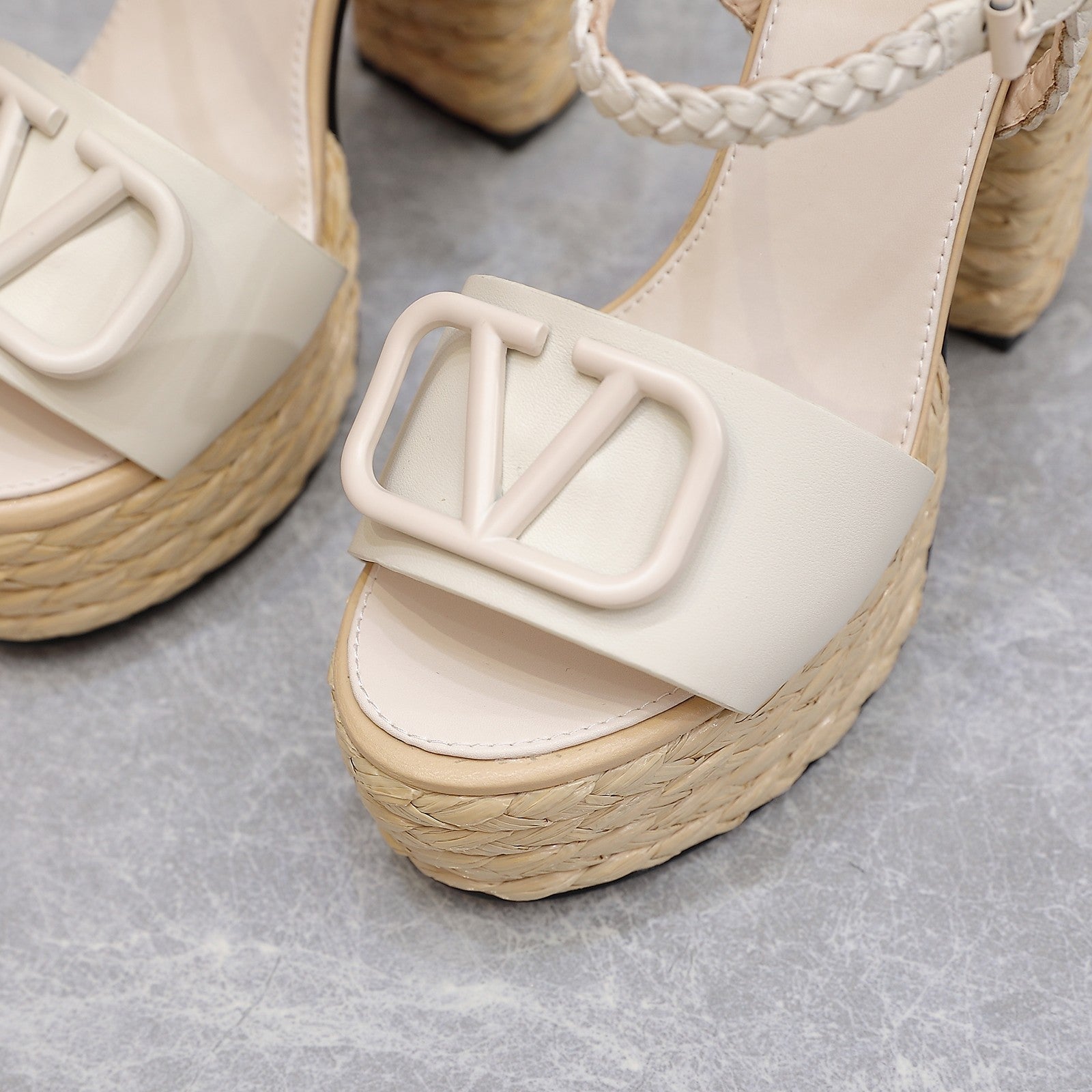 VT 25 Platform Sandals White Cowhide Espadrilles