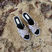 Rockstud Crisscross Espadrilles 80mm Sandal Wedges Black Purple