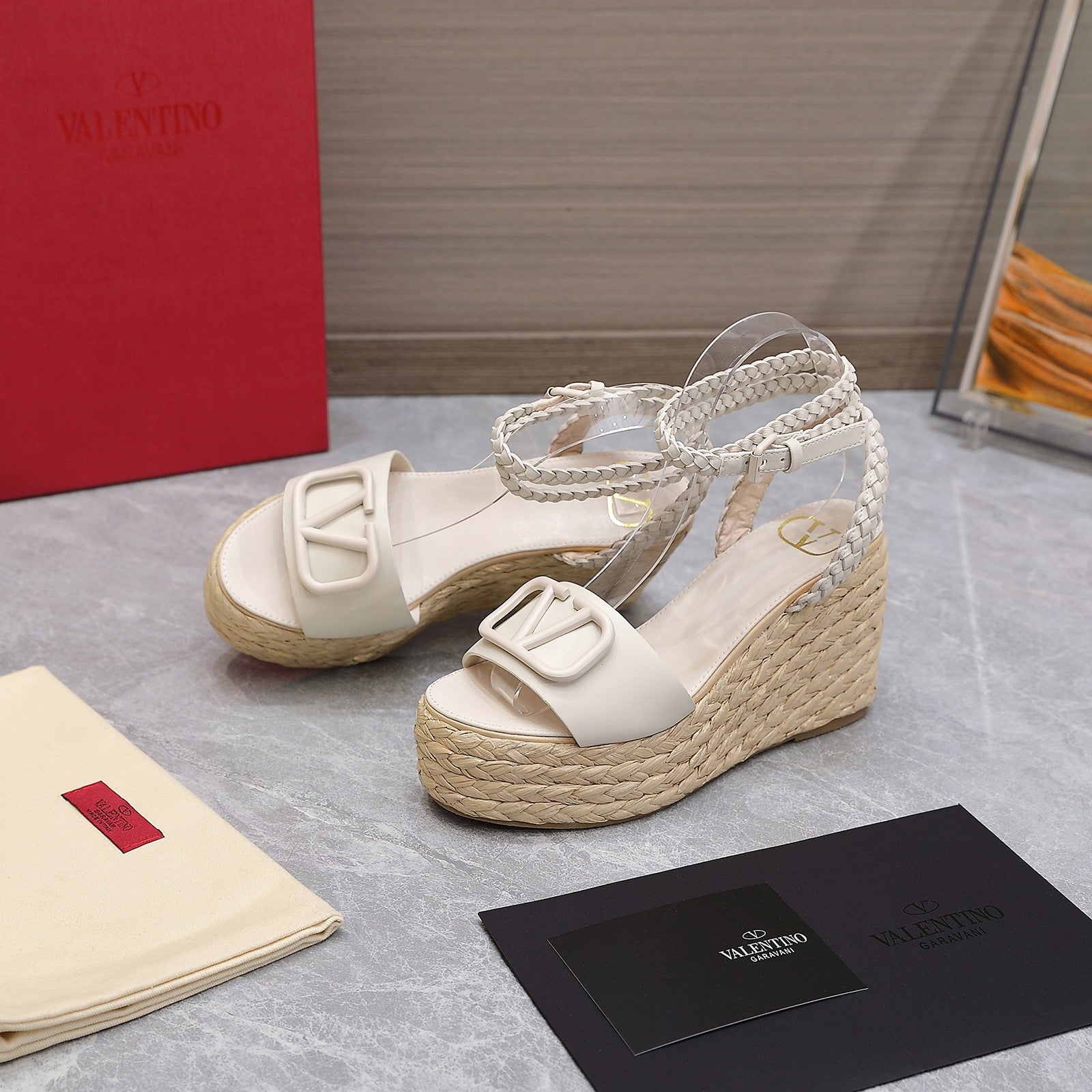 VT Wedge Platform Sandals White Cowhide Espadrilles
