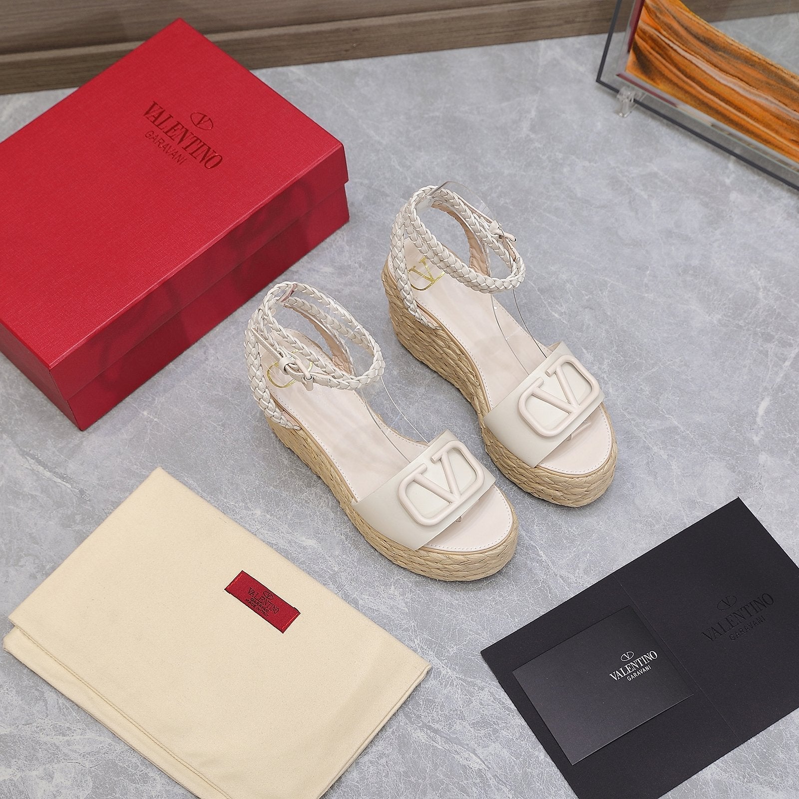 VT Wedge Platform Sandals White Cowhide Espadrilles