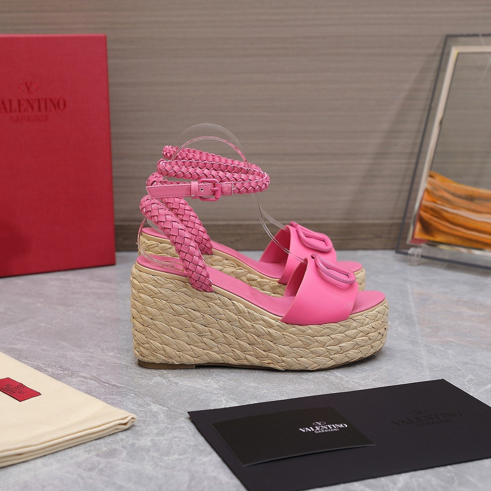 VT Wedge Platform Sandals Pink Cowhide Espadrilles