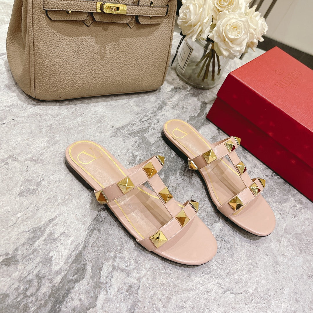 Valentino Roman Stud Sandals Flat Sheepskin