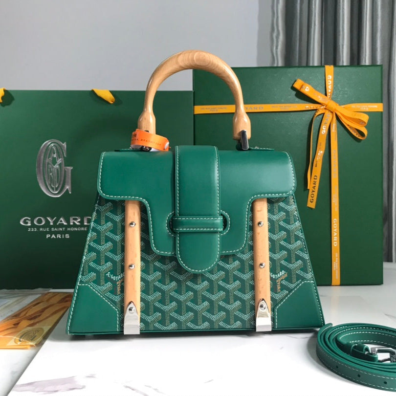SAÃGON PM BAG 28 IN GREEN GOYARDINE CANVAS AND CALFSKIN