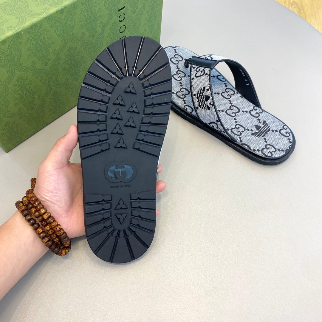 GG x Adidas Men's Thong Sandals Grey Canvas 558901