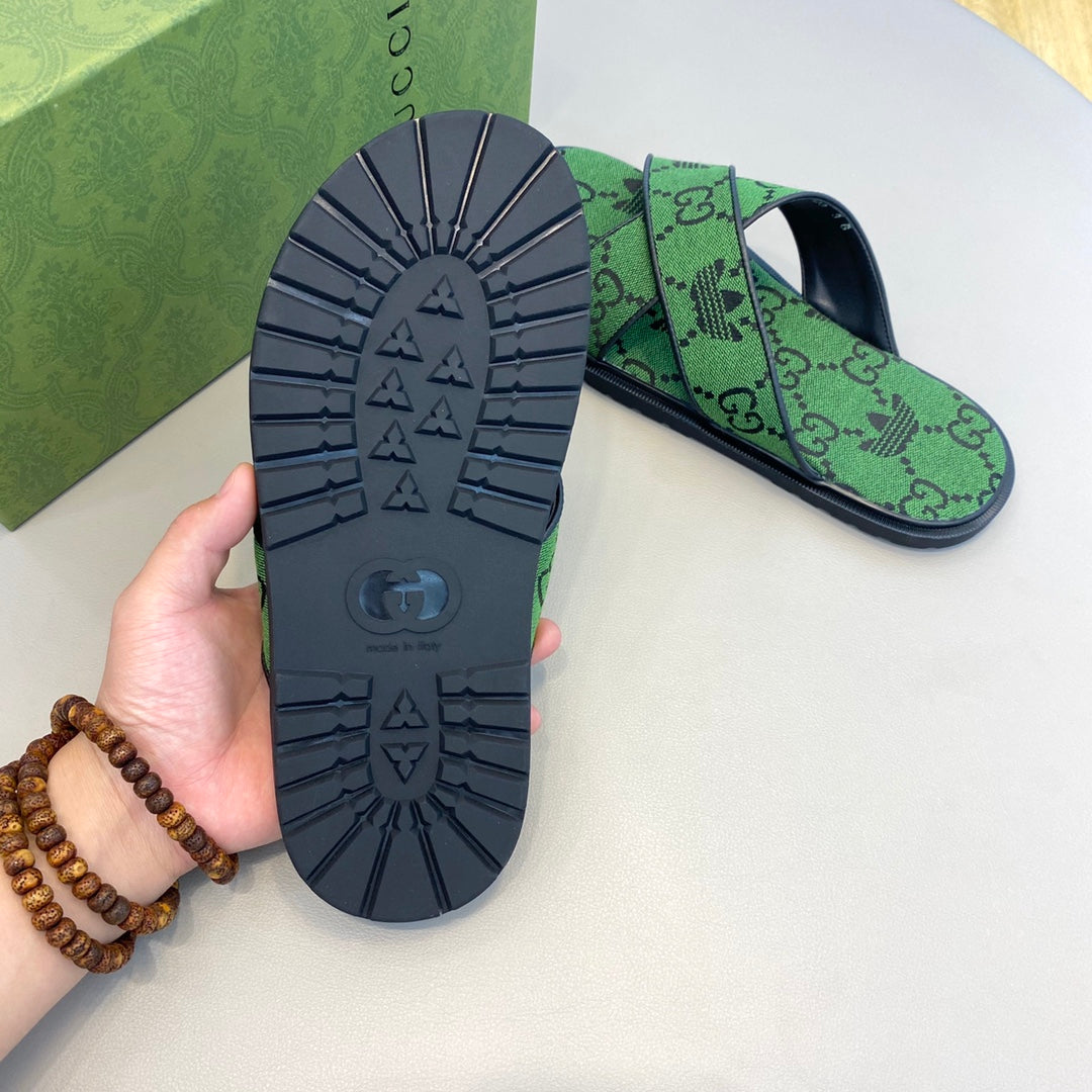 GG x Adidas Men's Sandals Slide Green Canvas 558905