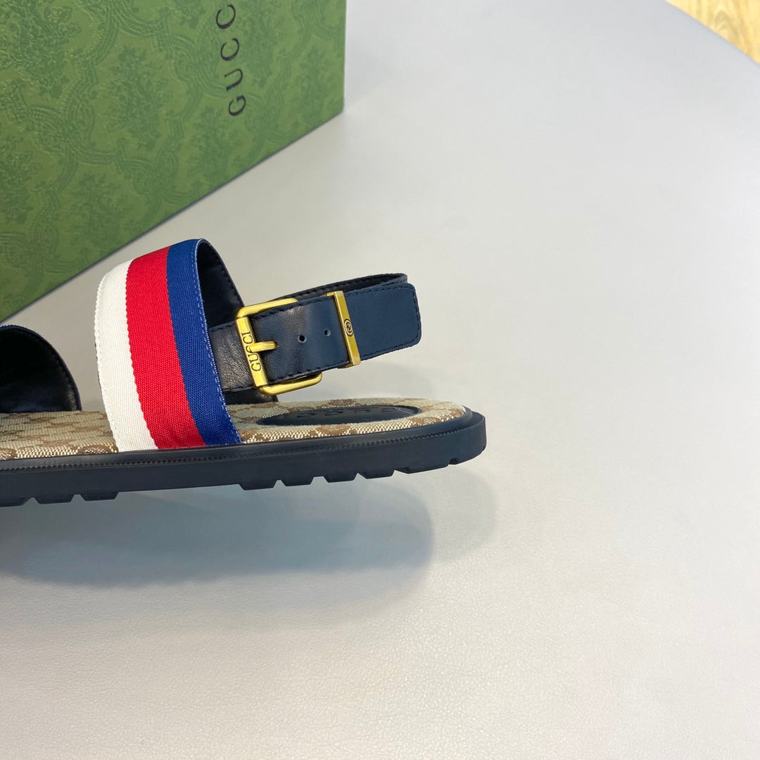 GG Men's Web Sandals Brown Canvas 558896