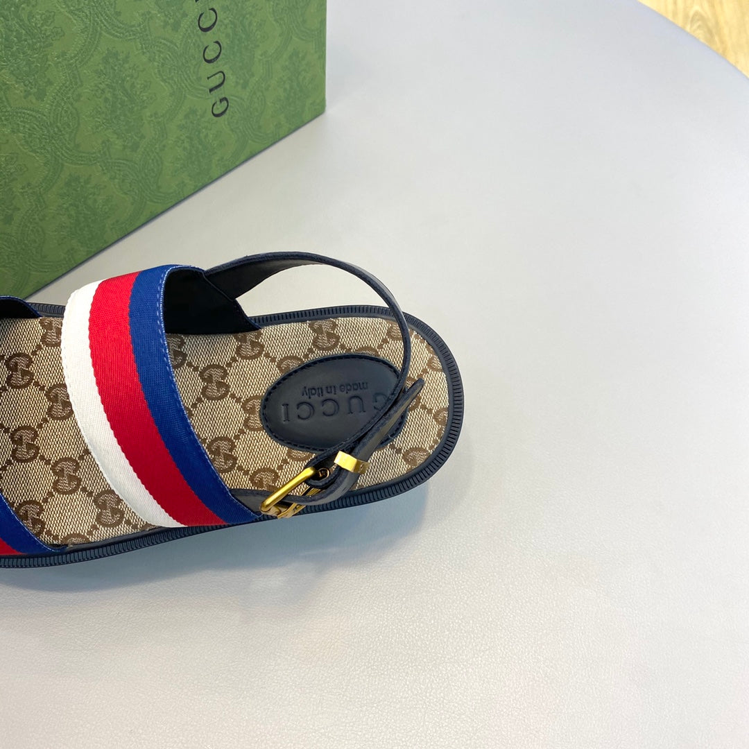 GG Men's Web Sandals Brown Canvas 558896