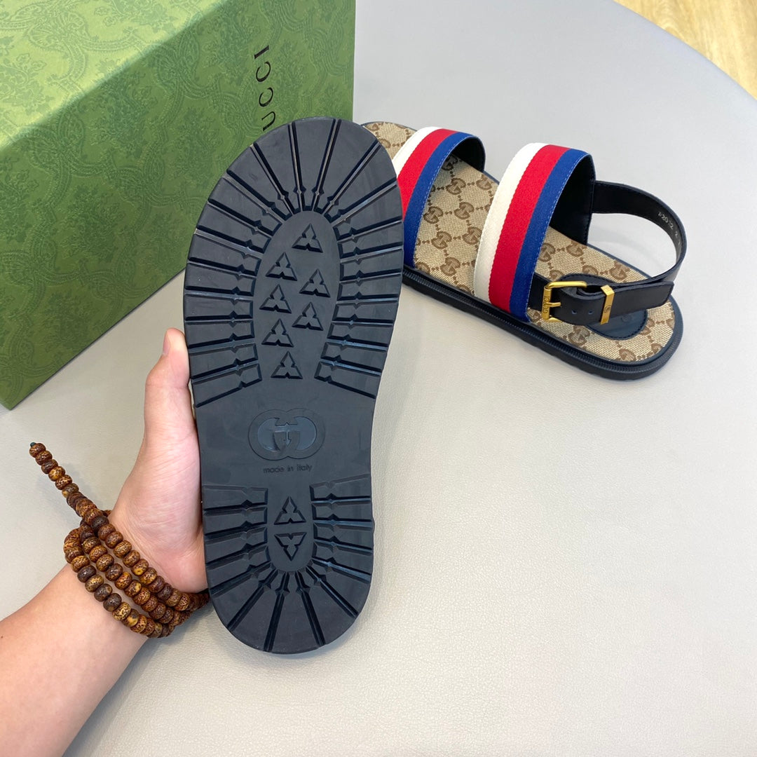 GG Men's Web Sandals Brown Canvas 558896