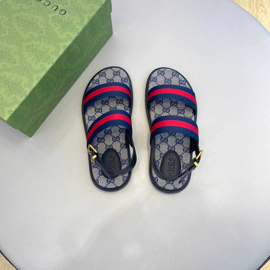 GG Men's Web Sandals Blue Canvas 558887