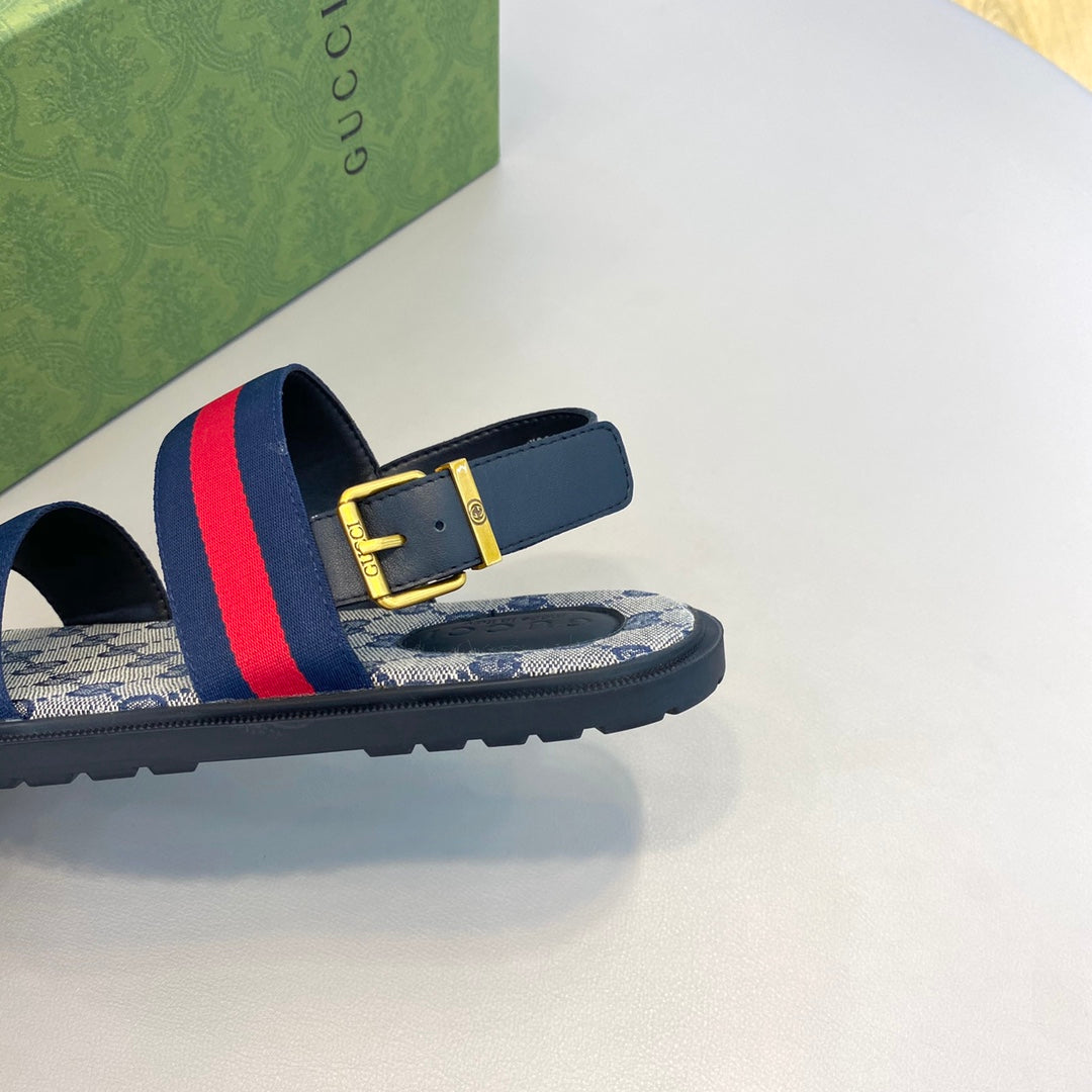 GG Men's Web Sandals Blue Canvas 558887