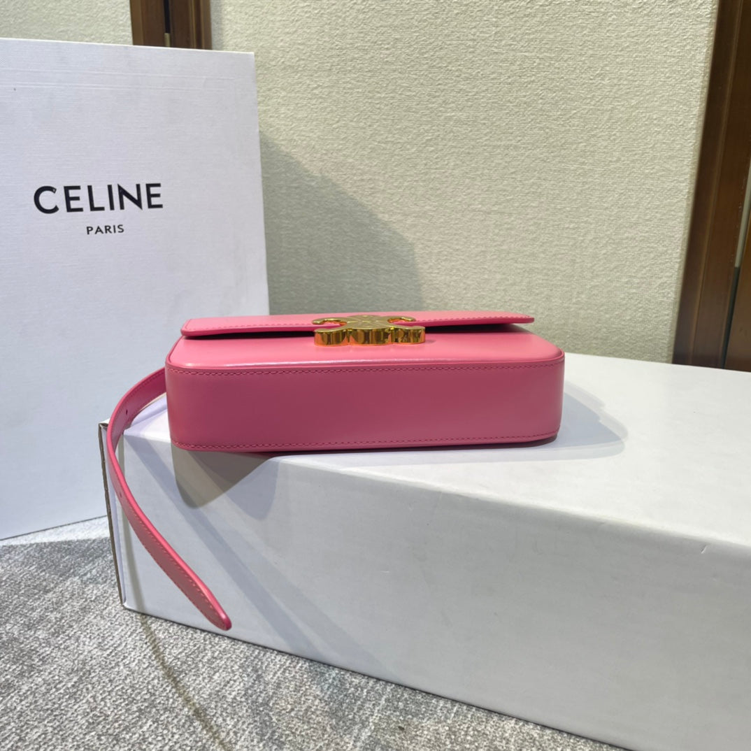 classic triomphe 20 dark pink calfskin leather strap gold hardware