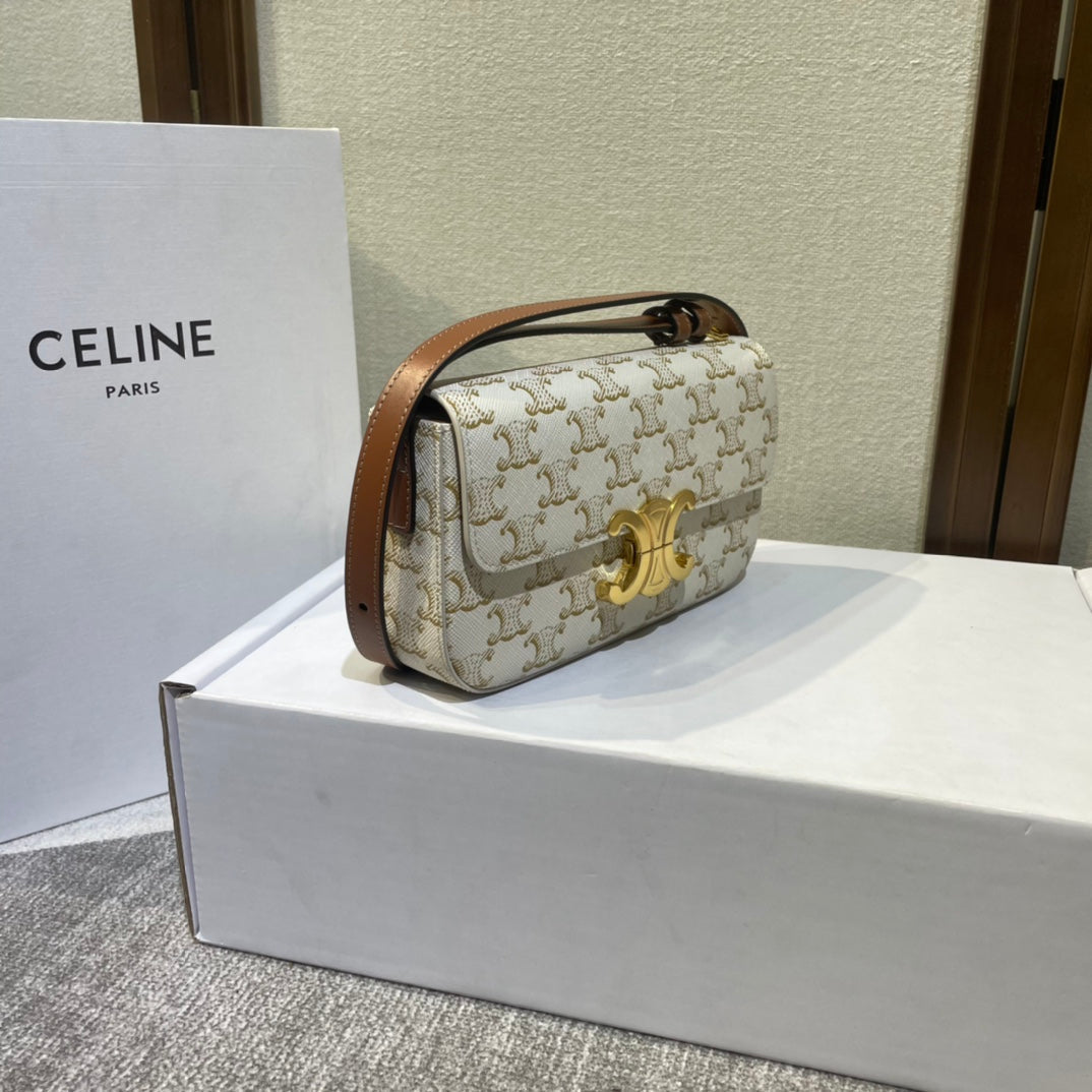 classic triomohe 20 white triomphe canvas brown calfskin