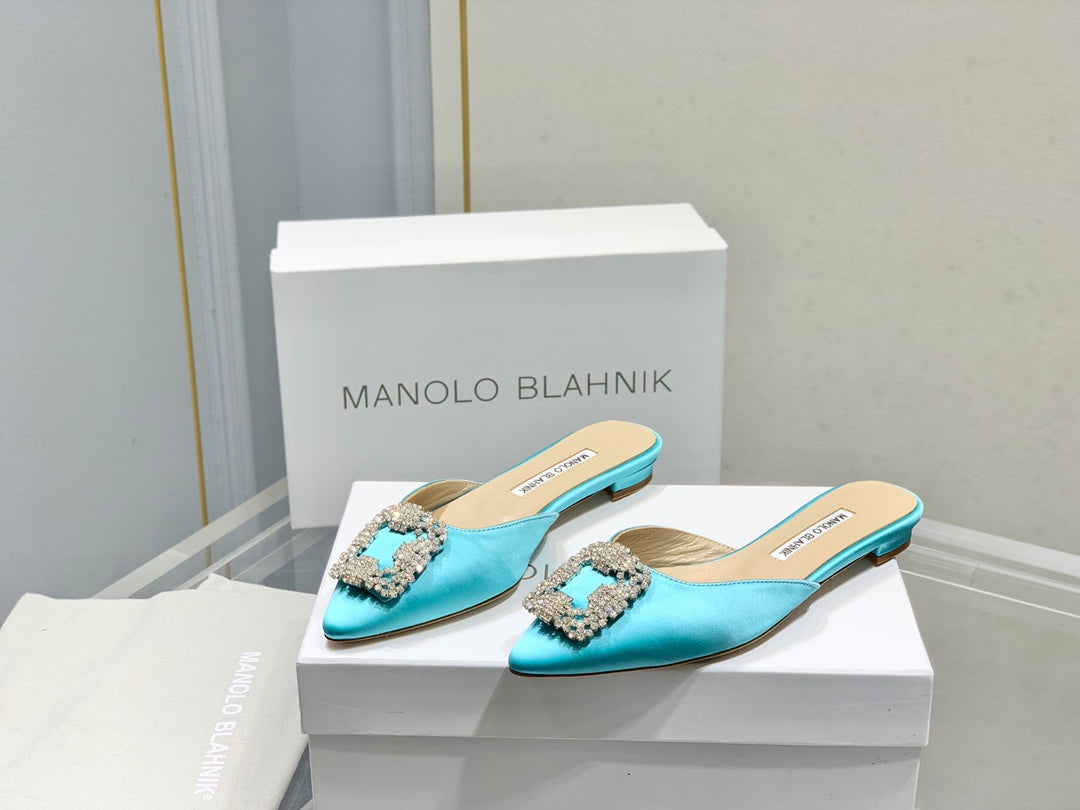 Manolo Buckle Flast Mules Electric Silk 327511