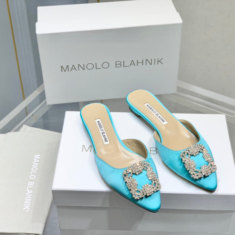 Manolo Buckle Flast Mules Electric Silk 327511