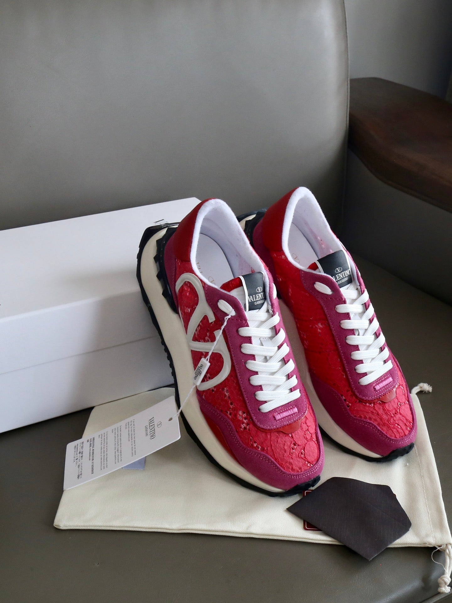 VT Lace Sneaker Pink Red Suede Leather 349048