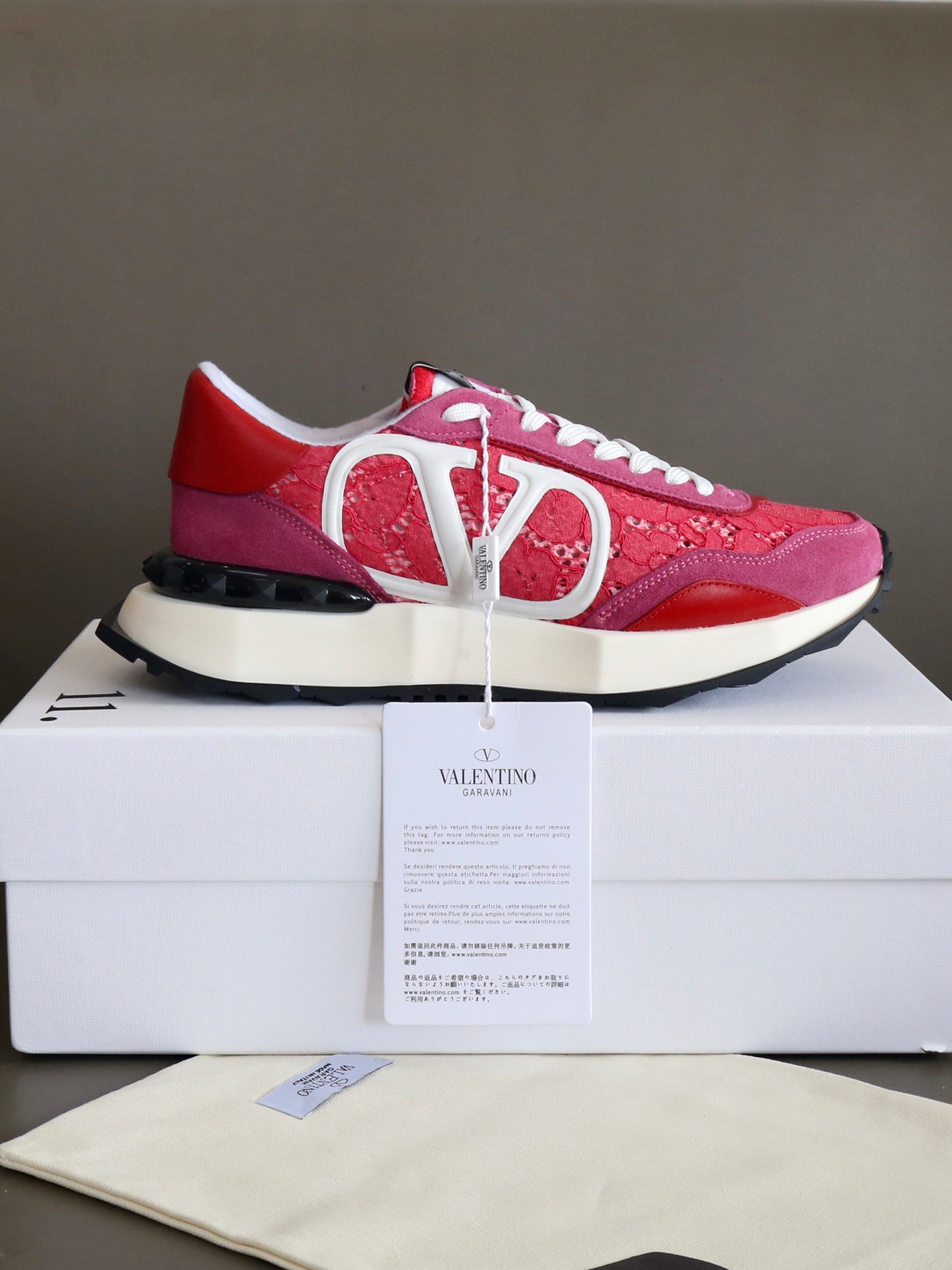 VT Lace Sneaker Pink Red Suede Leather 349048