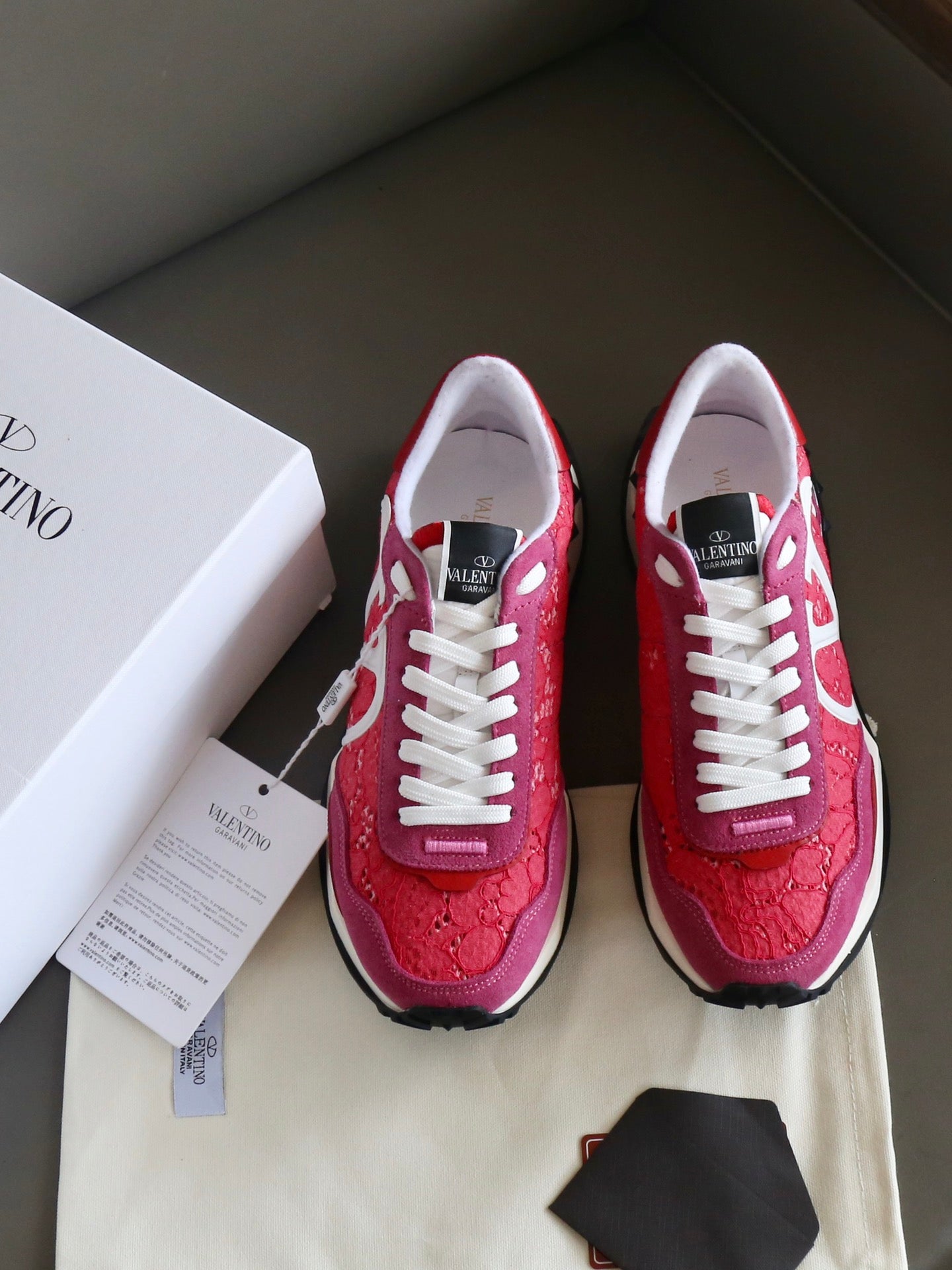 VT Lace Sneaker Pink Red Suede Leather 349048