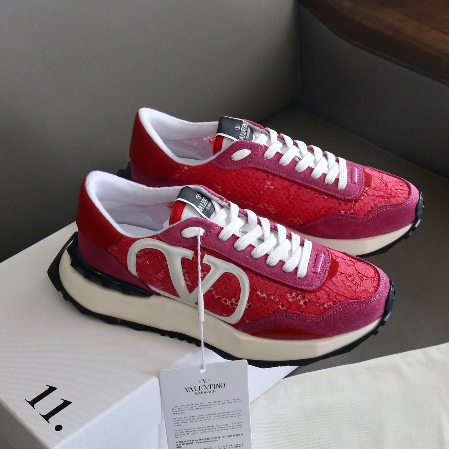 VT Lace Sneaker Pink Red Suede Leather 349048