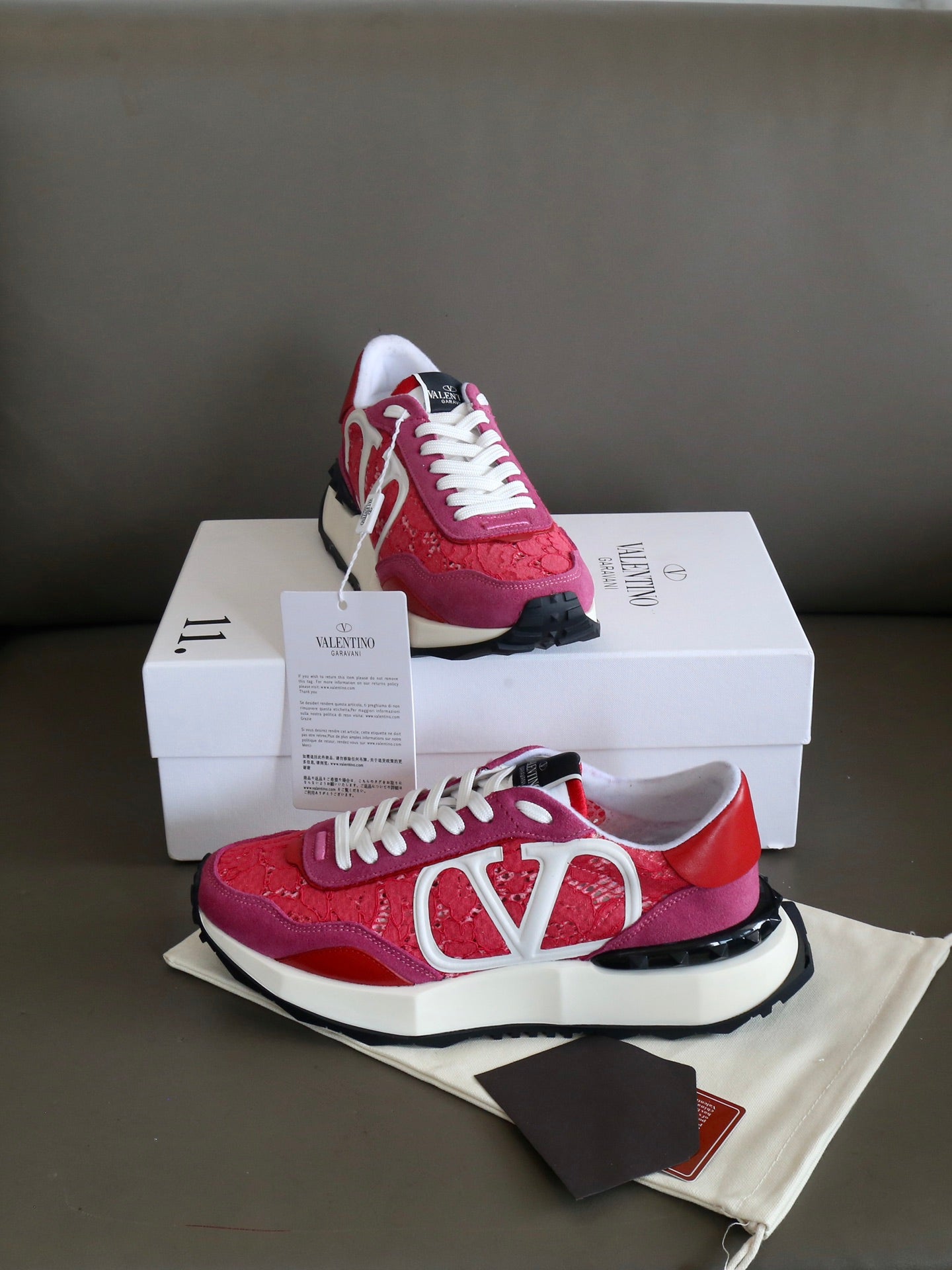 VT Lace Sneaker Pink Red Suede Leather 349048