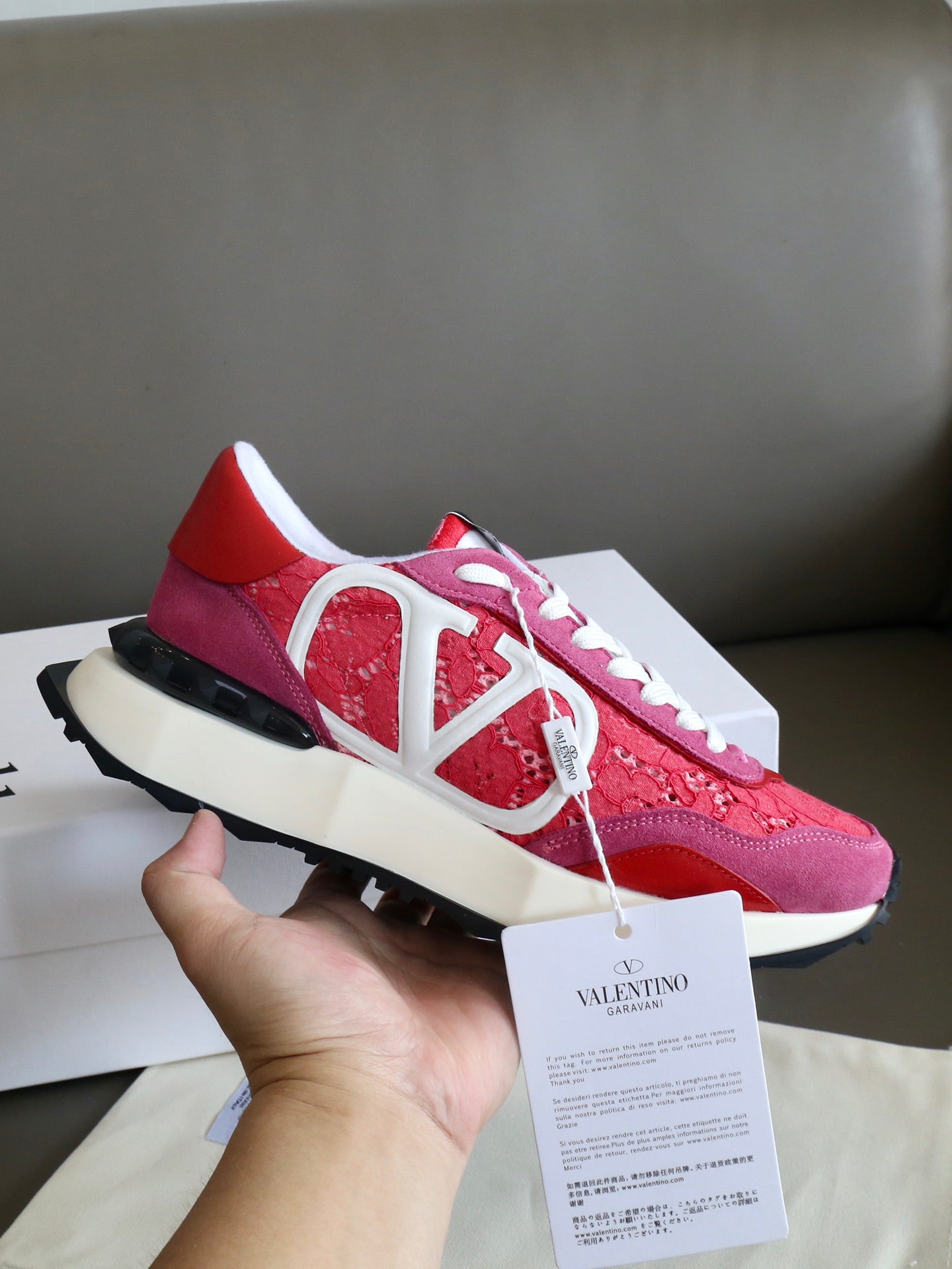 VT Lace Sneaker Pink Red Suede Leather 349048